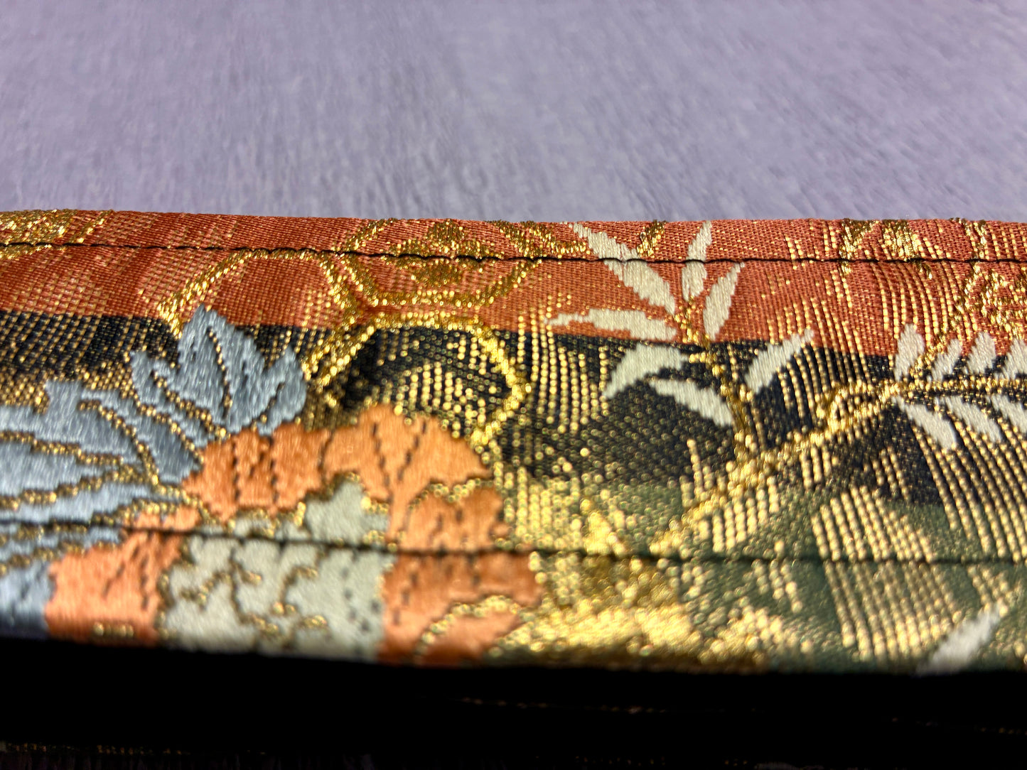 Kusabana No.02A — Kimono Obi Guitar Strap, full view of the strap showing the grass flowers.