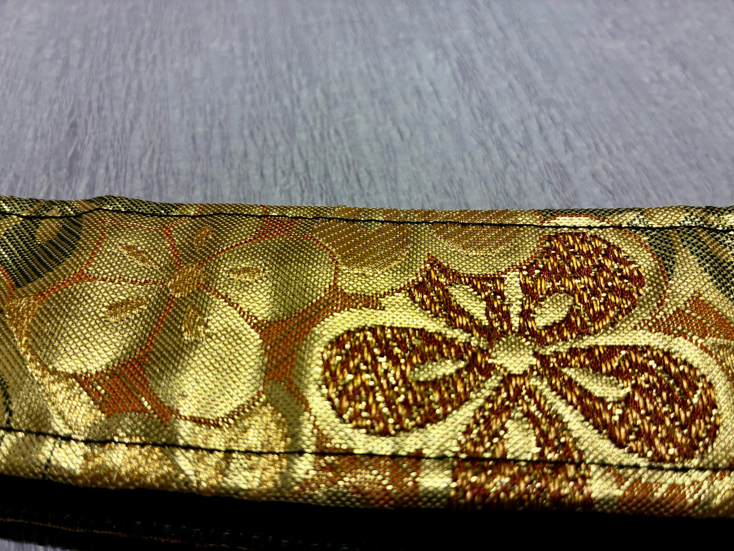 Hana No.02A — Kimono Obi Guitar Strap, full view of the strap showing the floral medallion.