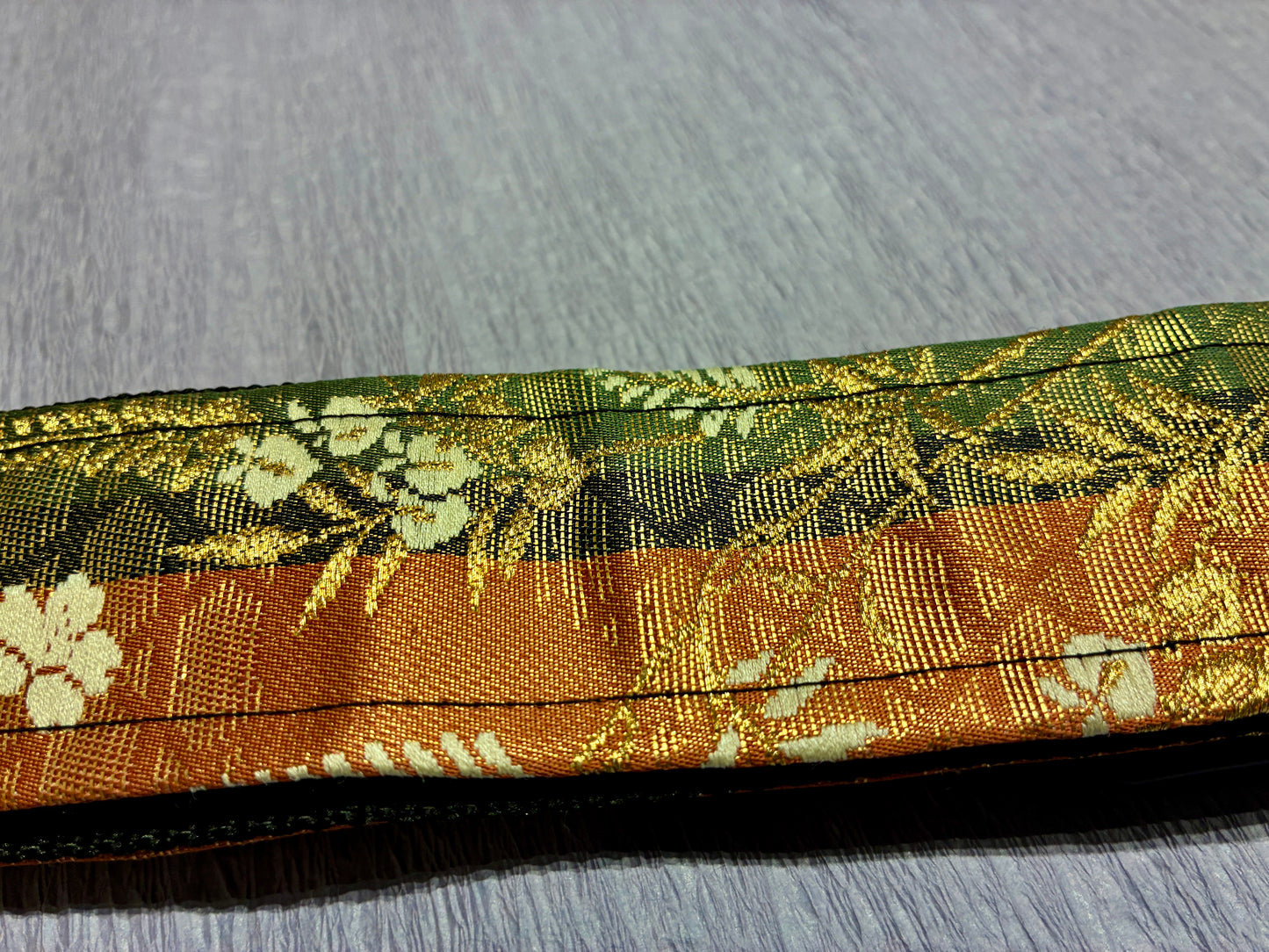 Kusabana No.03A — Kimono Obi Guitar Strap, full view of the strap showing the grass flowers.