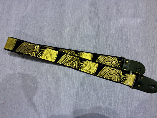 Sensu No.01A — Kimono Obi Guitar Strap, full view of the strap showing the folding fan.