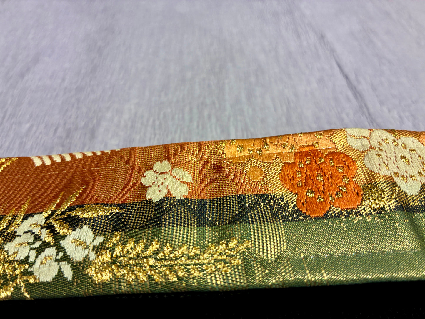 Kusabana No.01A — Kimono Obi Guitar Strap, full view of the strap showing the grass flowers.