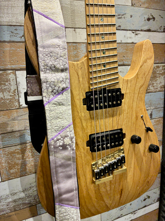 Shima No.01A — Kimono Obi Guitar Strap, full view of the strap showing the vertical stripe (shima).
