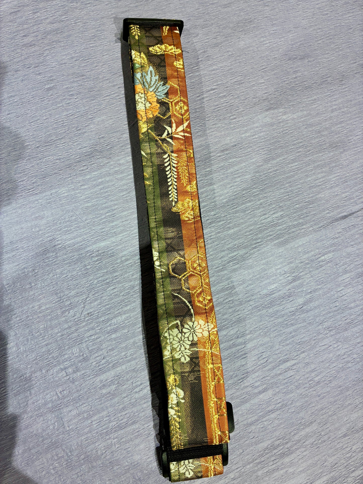Kusabana No.02A — Kimono Obi Guitar Strap, full view of the strap showing the grass flowers.