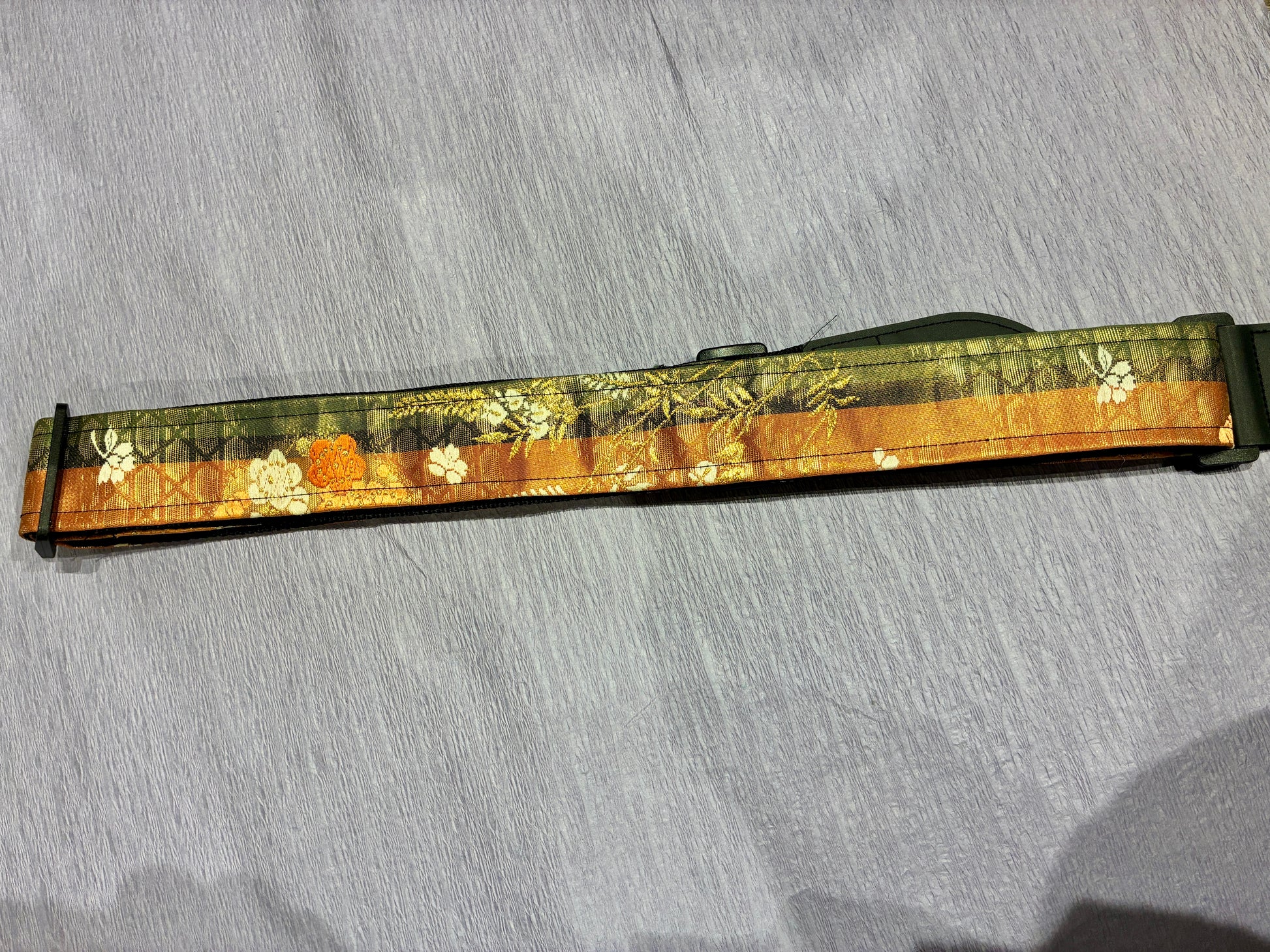 Kusabana No.03A — Kimono Obi Guitar Strap, full view of the strap showing the grass flowers.