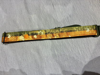 Kusabana No.03A — Kimono Obi Guitar Strap, full view of the strap showing the grass flowers.