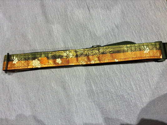 Kusabana No.03A — Kimono Obi Guitar Strap, full view of the strap showing the grass flowers.