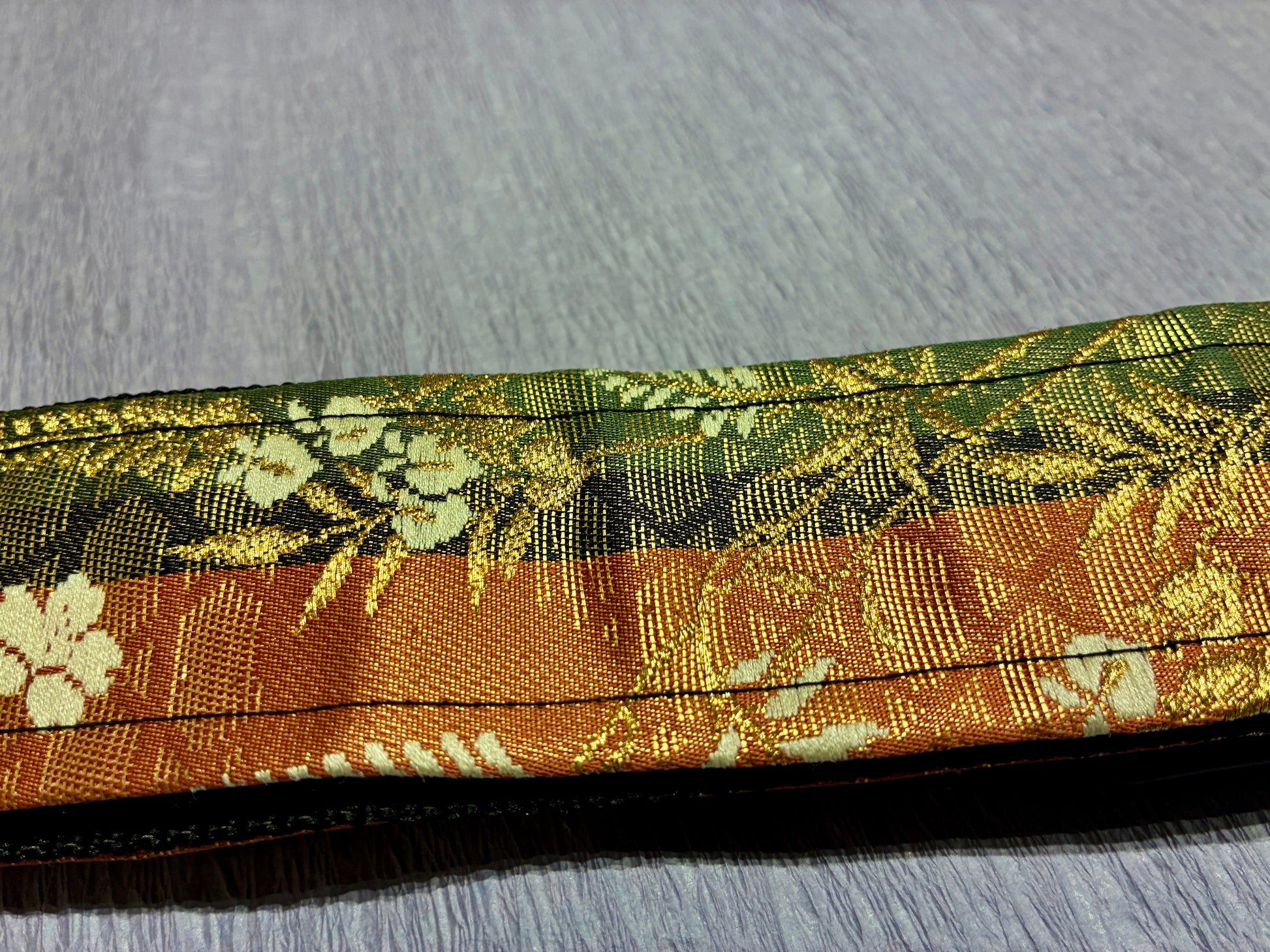 Kusabana No.03A — Kimono Obi Guitar Strap, full view of the strap showing the grass flowers.