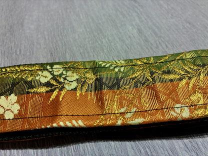 Kusabana No.03A — Kimono Obi Guitar Strap, full view of the strap showing the grass flowers.