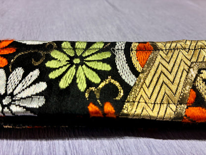 Kiku No.01A — Kimono Obi Guitar Strap, full view of the strap showing the chrysanthemum motif.