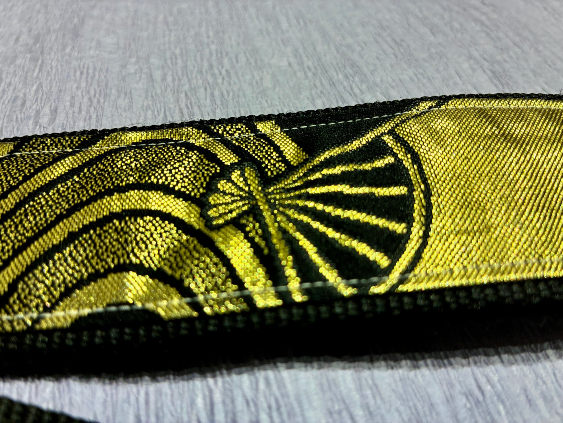 Sensu No.01A — Kimono Obi Guitar Strap, full view of the strap showing the folding fan.