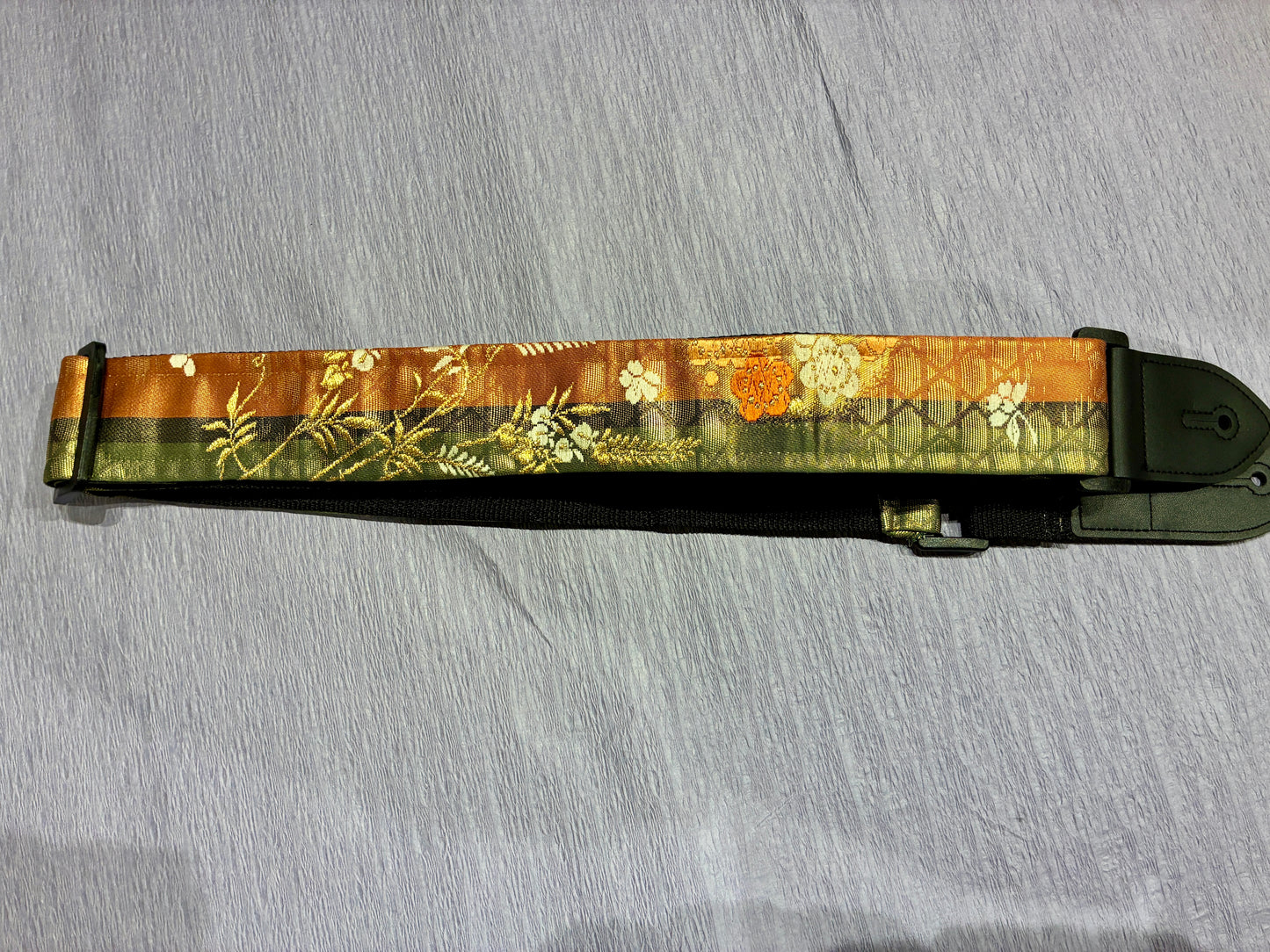 Kusabana No.01A — Kimono Obi Guitar Strap, full view of the strap showing the grass flowers.