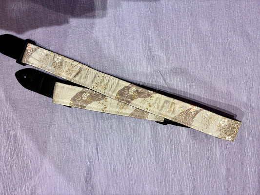Sakura No.02A — Kimono Obi Guitar Strap, full view of the strap showing the cherry blossom motif.