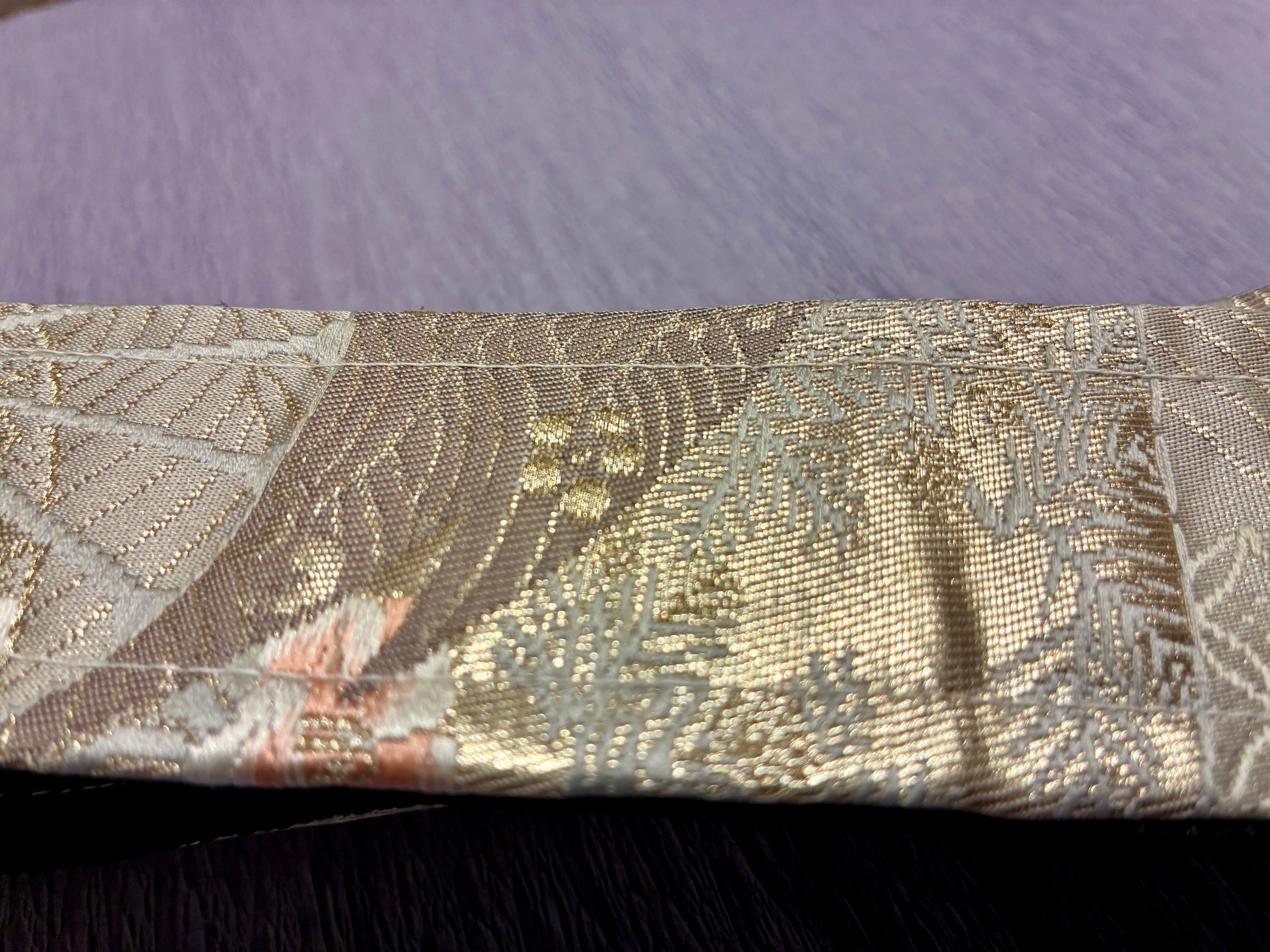 Sakura No.02A — Kimono Obi Guitar Strap, full view of the strap showing the cherry blossom motif.